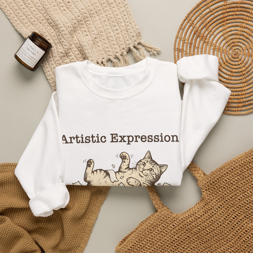 Funny Cat Sweatshirt Cat Joke Gift Women Cartoon Sweatshirt Kitten Sweatshirt Feline Fan Cartoonish Sweatshirt Pun Graphic Hand Drawn Paper Towel Sweatshirt