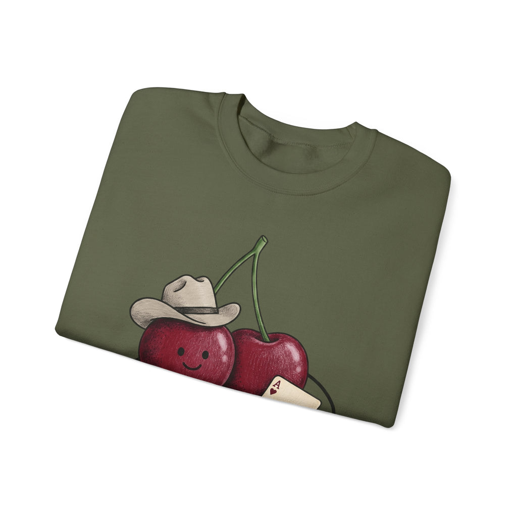 Cherry Western Sweatshirt Cowgirl Harvest Gift Women Playful Sweatshirt Western Wear Sweatshirt Rodeo Fan Whimsical Sweatshirt Autumn Graphic Doodle Poker Card