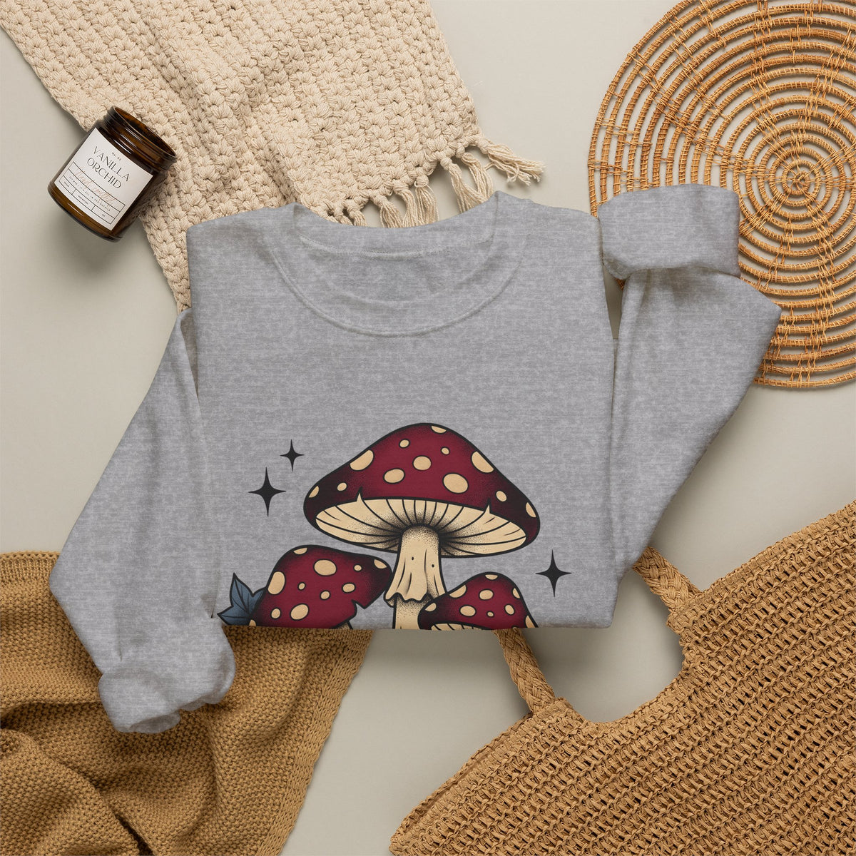 Toadstool Bunch Sweatshirt Boho Chic Forest Gift Women Line Art Sweatshirt Mushroom Sweatshirt Bohemian Fan Minimalist Sweatshirt Woods Graphic Rustic Creeper
