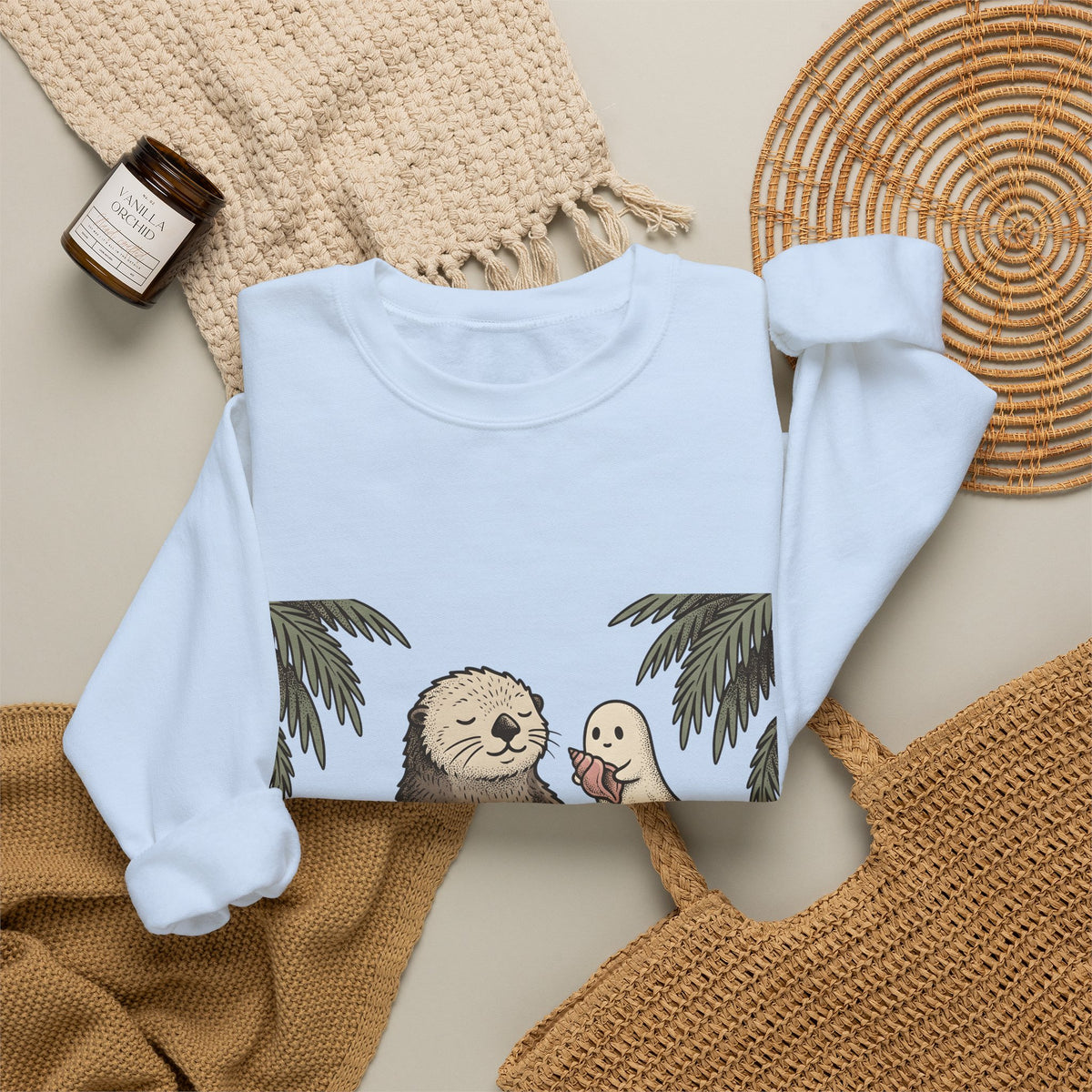 Otter Wave Sweatshirt Sports Seaside Gift Women Playful Sweatshirt Otter Sweatshirt Athlete Fan Cartoon Sweatshirt Coastal Graphic Old School Apparition Sweatshirt