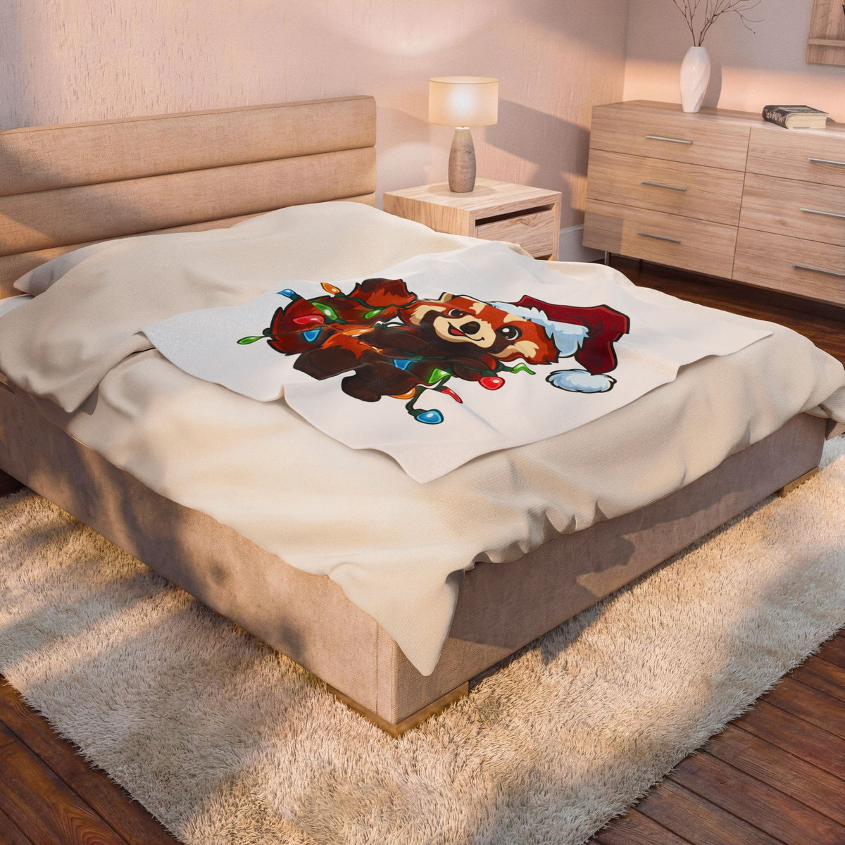 Red Panda Animals Festive Gift Chibi Panda Wildlife Fan Cartoon Holiday Animated Xmas Lights Blanket