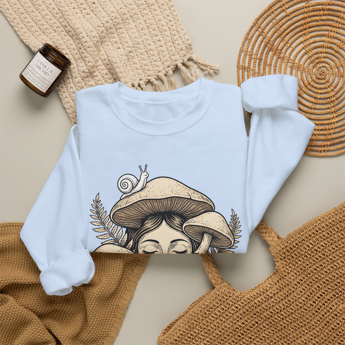 Mushroom Woman Sweatshirt Boho Chic Nature Gift Women Line Art Sweatshirt Fungus Sweatshirt Hippie Fan Minimalist Sweatshirt Earth Graphic Vintage Snail Sweatshirt