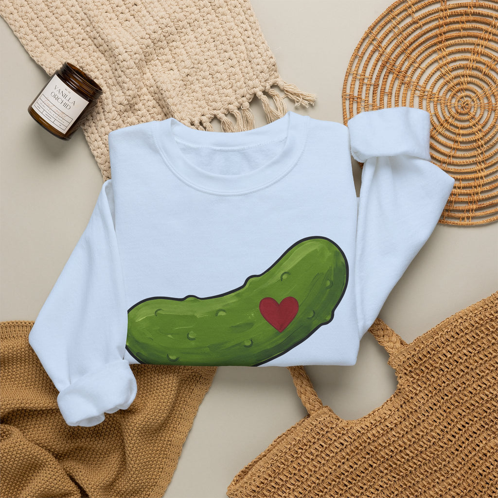 Pickle Illustration Sweatshirt Funny Gastronomy Gift Women Doodle Sweatshirt Dill Sweatshirt Humor Fan Cartoon Sweatshirt Food Graphic Outline Heart Shape