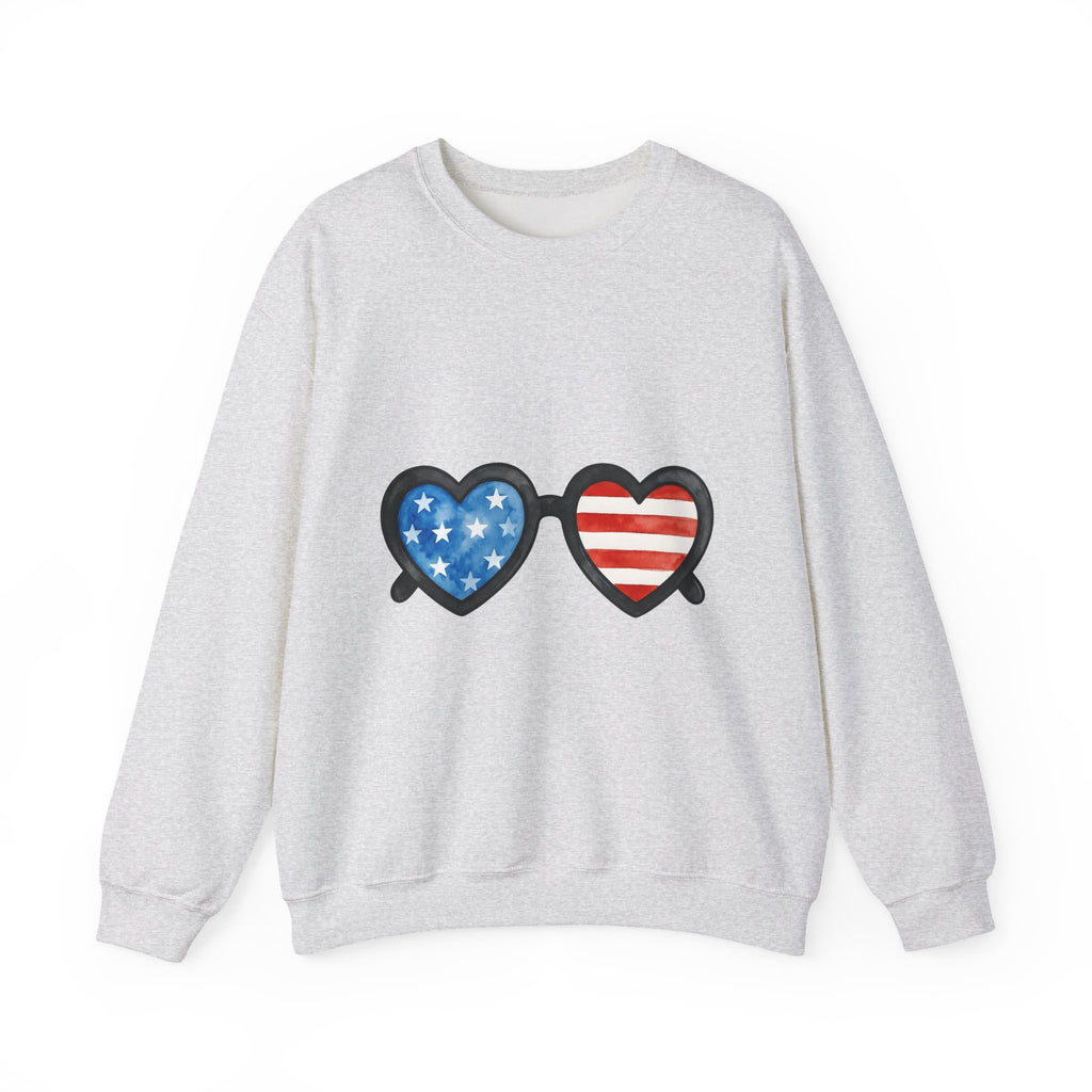 Heart Sunglasses Sweatshirt 4th Of July Patriotic Gift Women Watercolor Sweatshirt Shades Sweatshirt Independence Day Fan Painted Sweatshirt American Graphic