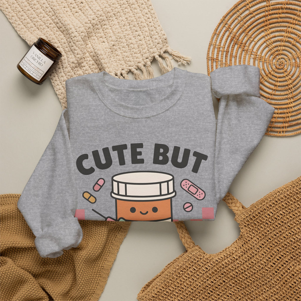 Pill Bottle Syringe Sweatshirt Nurses Medical Gift Women Kawaii Sweatshirt Medication Sweatshirt Nurse Enthusiast Cute Sweatshirt Healthcare Graphic Cartoon