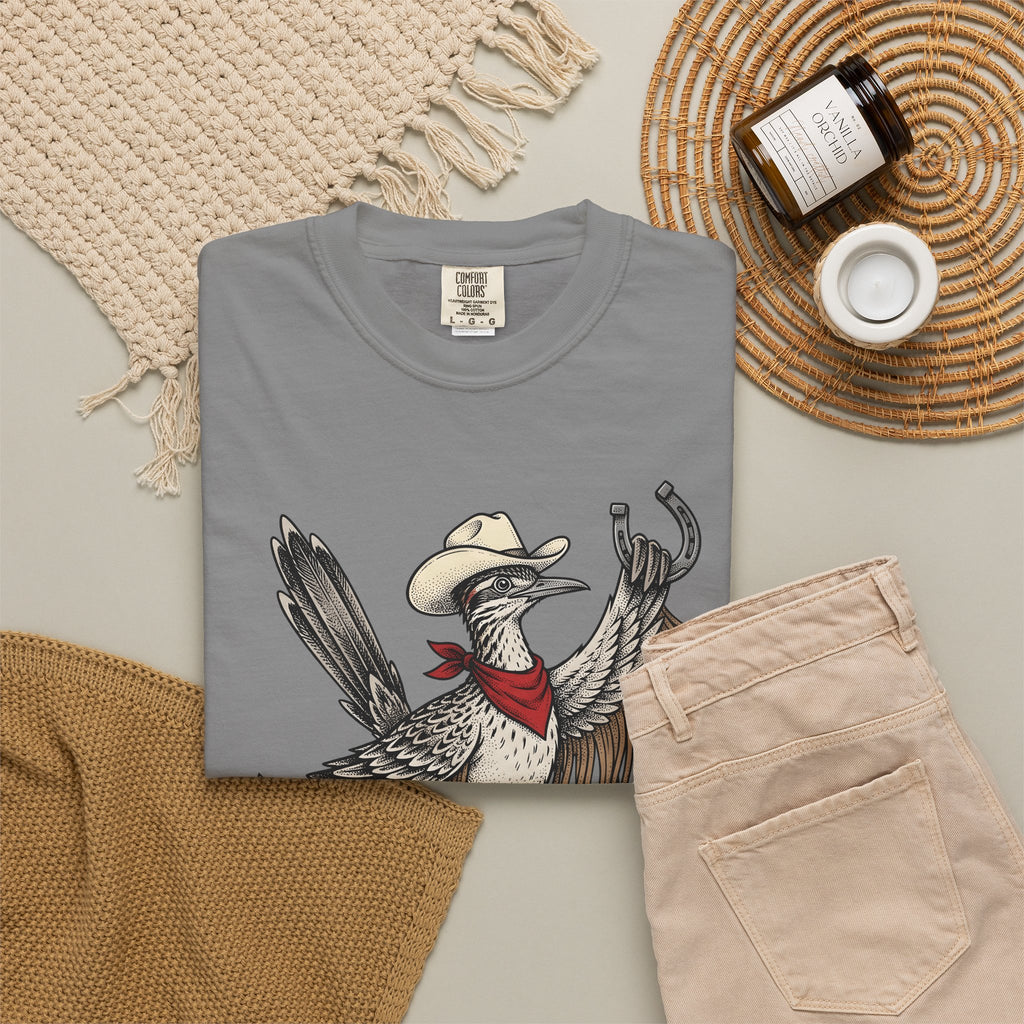 Cowboy Bird T-Shirt Cowgirl Country Gift Women Hand Drawn T-Shirt Rodeo T-Shirt Cowgirl Fan Illustrated T-Shirt Rural Graphic Cartoon Horseshoe