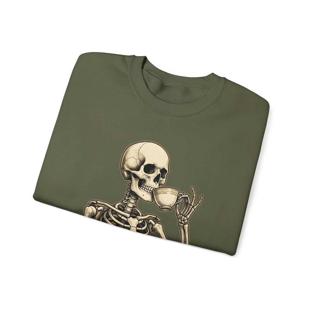 Skeleton Tea Cup Sweatshirt Halloween Goth Gift Women Vintage Sweatshirt Tea Cup Sweatshirt Horror Fan Retro Sweatshirt Dark Graphic Hand