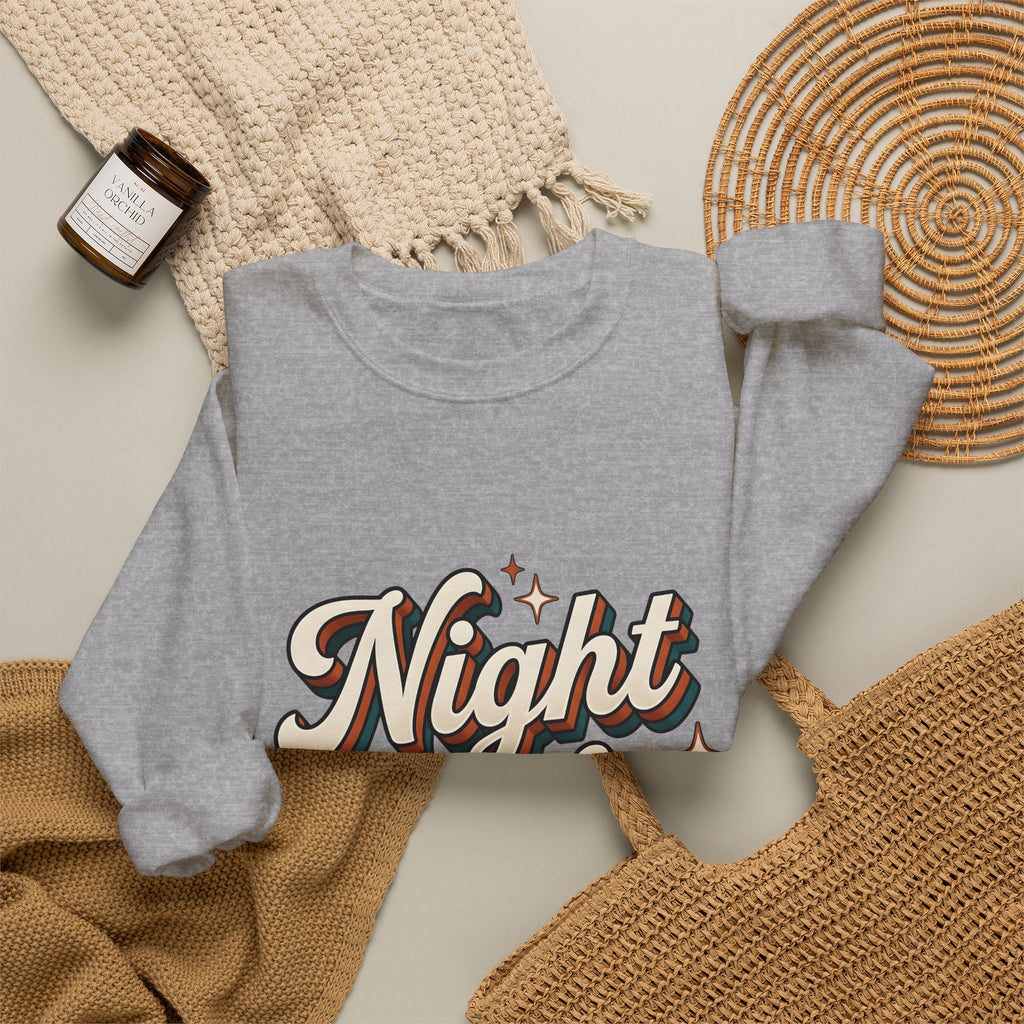 Night Shift Text Sweatshirt Nurses Work Gift Women Retro Sweatshirt Nightshift Sweatshirt Nurse Enthusiast Retrostyle Sweatshirt Job Graphic Vintage Stars