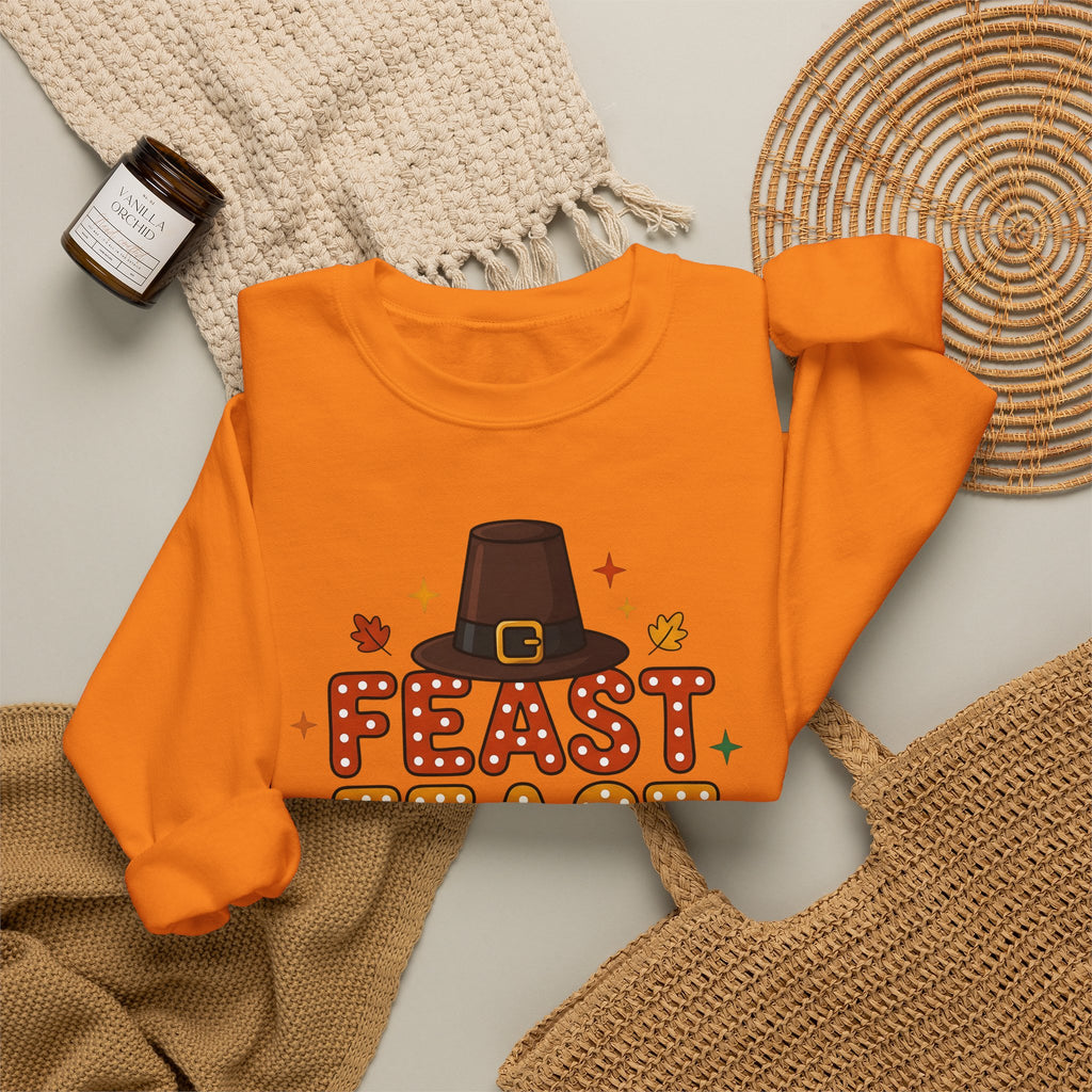 Colonial Hat Sweatshirt Thanksgiving Kinship Gift Women Caricature Sweatshirt Tricorn Sweatshirt Harvest Fan Cartoon Sweatshirt Family Graphic Rich Orange