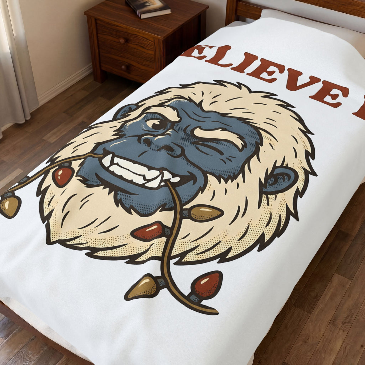 Abominable Snowman Face Blanket Christmas Jokes Gift Women Comic Blanket Yeti Blanket Xmas Fan Cartoon Blanket Pun Graphic Retro Holiday Lights