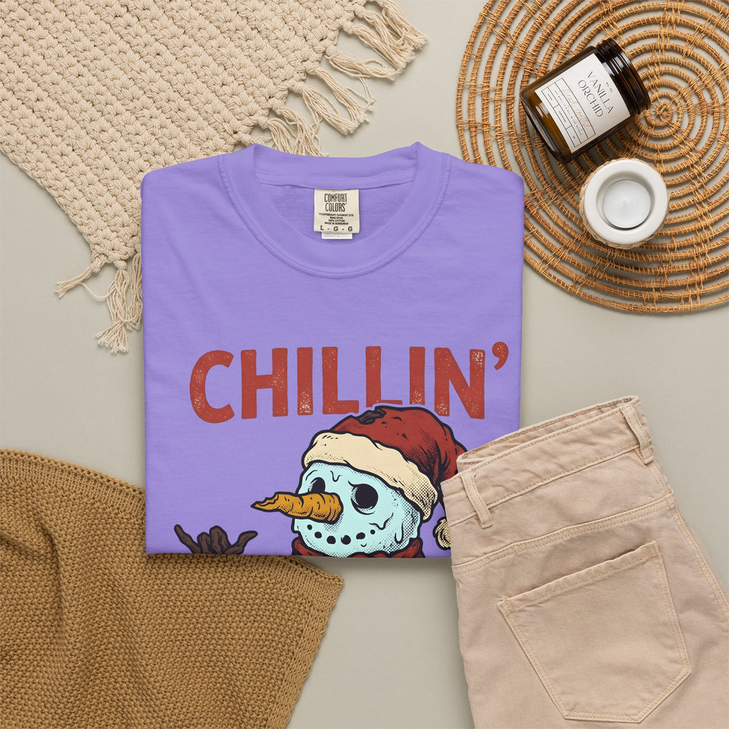 Skull Snowman T-Shirt Christmas Cold Gift Women Comic T-Shirt Skeleton Snowman T-Shirt Xmas Fan Cartoon T-Shirt Frosty Graphic Retro Christmas Hat