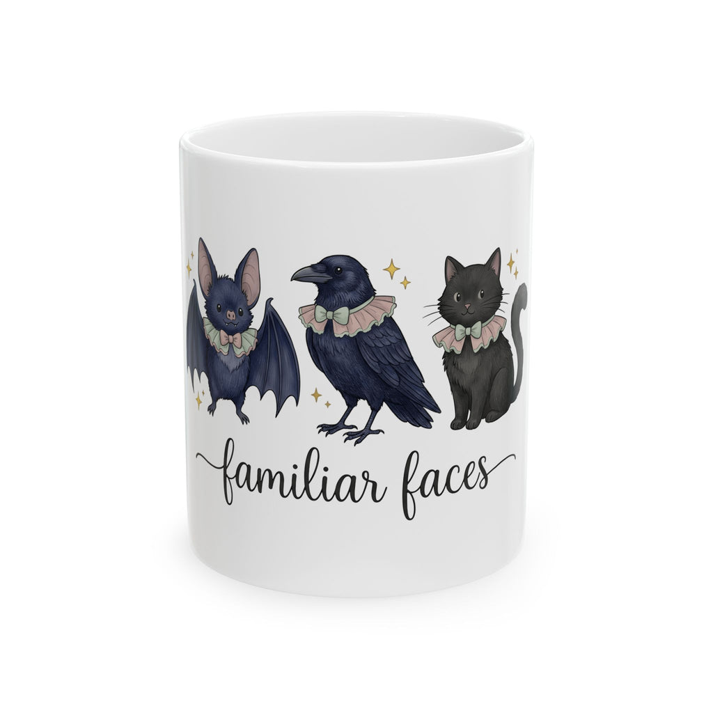 Bat Crow Cat Mug Halloween Witch Gift Women Cute Mug Animal Mug Spooky Fan Cartoon Mug Magical Graphic Hand