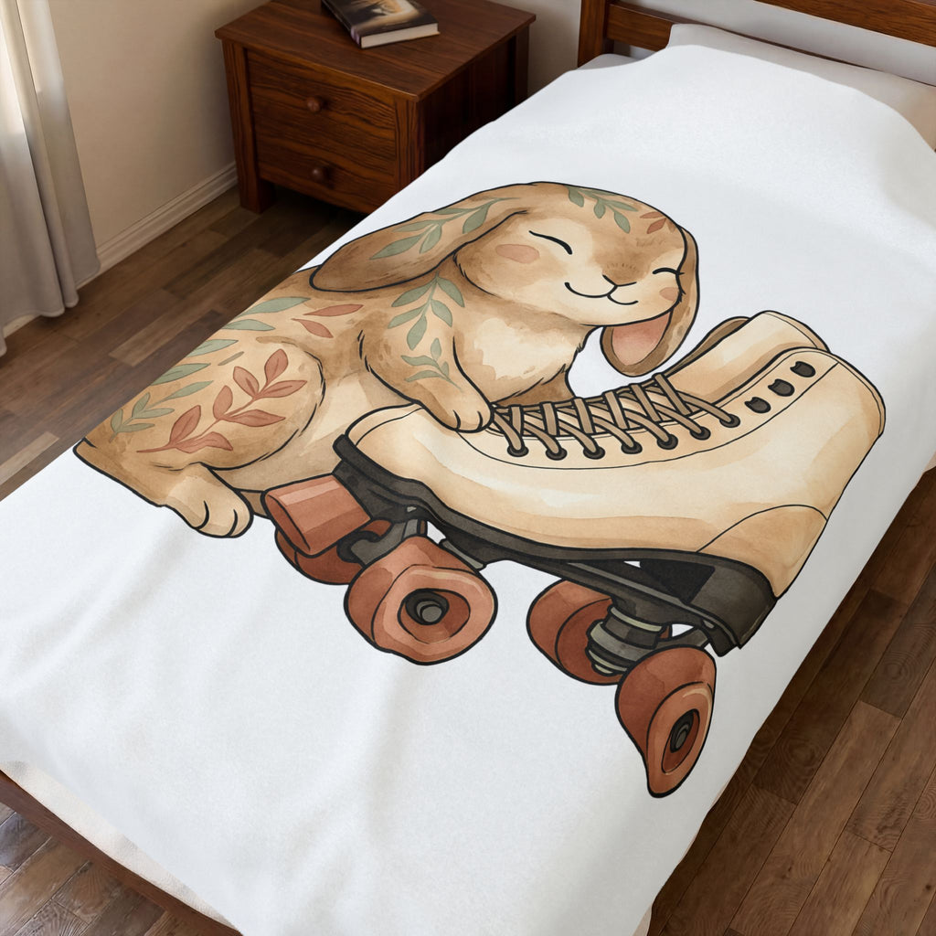 Bunny Skate Sports Fauna Gift Adorable Rabbit Skate Athlete Fan Wildlife Cute Brushstroke Blanket