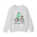 Frog Cycle Sweatshirt Funny Critters Gift Women Graphic Sweatshirt Toad Sweatshirt Humor Fan Cartoon Sweatshirt Creature Graphic Old School Music Player Sweatshirt