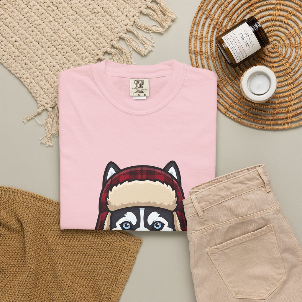 Husky Pup T-Shirt Dog Companion Gift Women Illustration T-Shirt Siberian Husky T-Shirt Dog Fan Husky Graphic T-Shirt Manga Winter Cap T-Shirt