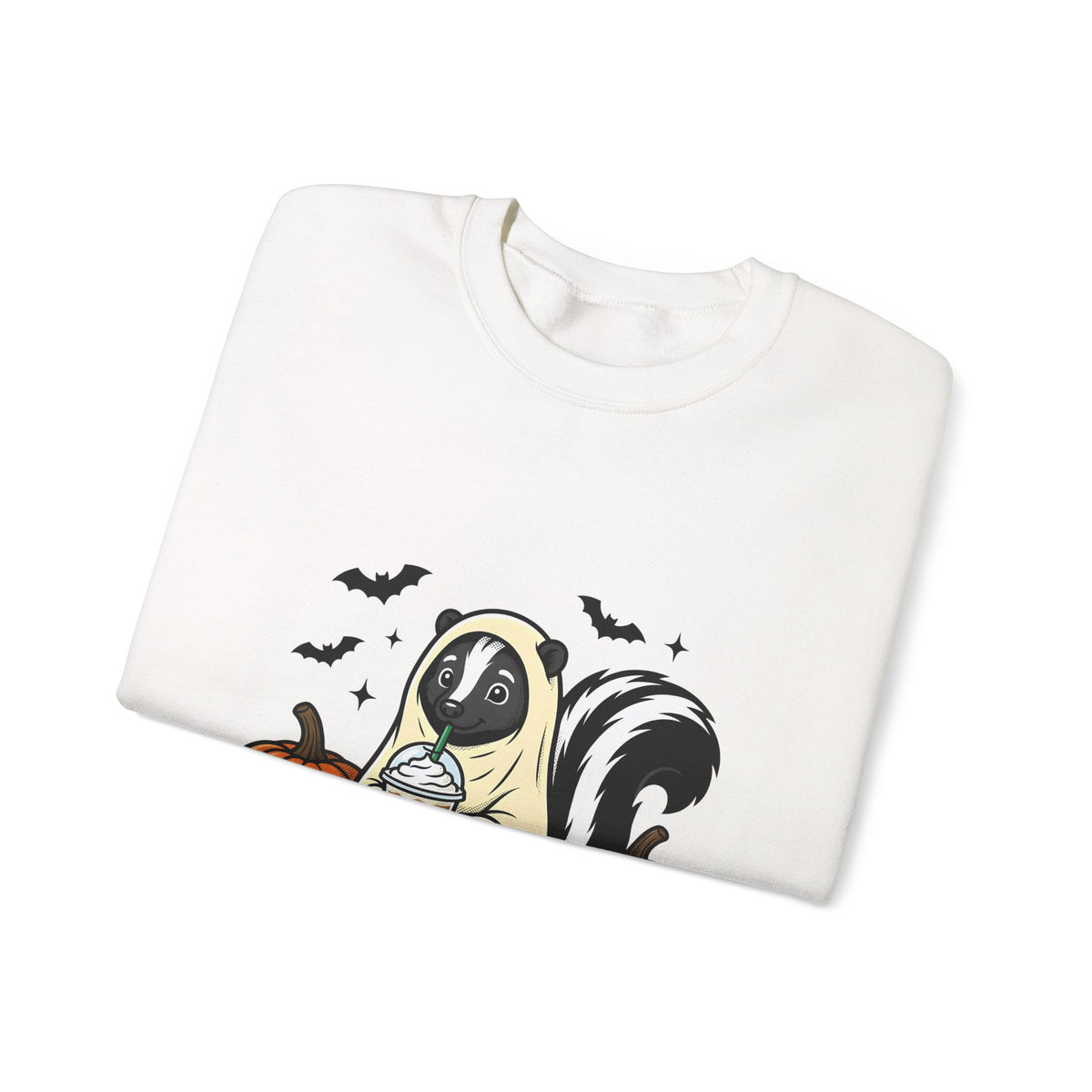 Skunk Ghost Sweatshirt Halloween Animal Gift Women Cartoon Sweatshirt Specter Sweatshirt Horror Fan Spooky Sweatshirt Creature Graphic Vintage Pumpkin Sweatshirt