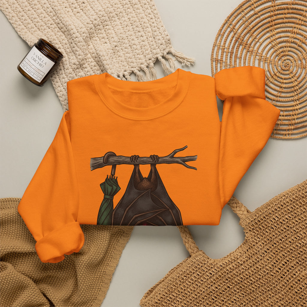 Bat Clipart Sweatshirt Funny Creature Gift Women Doodle Sweatshirt Bat Sweatshirt Humor Fan Cartoon Sweatshirt Beast Graphic Classic Parasol Sweatshirt