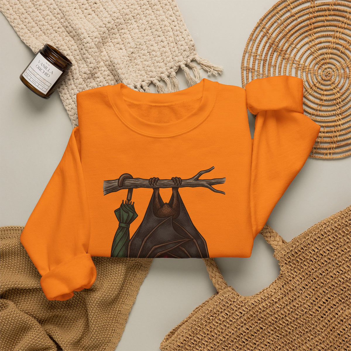 Bat Clipart Sweatshirt Funny Creature Gift Women Doodle Sweatshirt Bat Sweatshirt Humor Fan Cartoon Sweatshirt Beast Graphic Classic Parasol Sweatshirt
