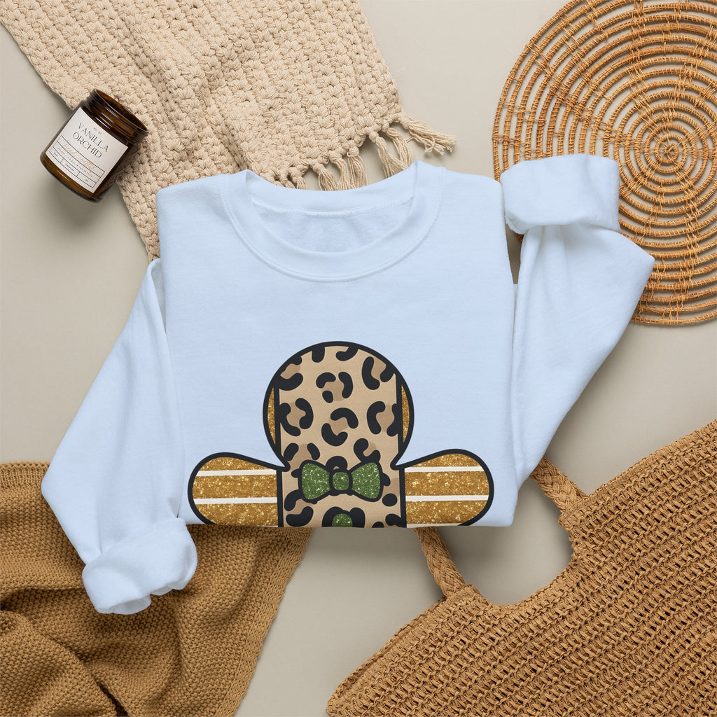 Spotted Gingerbread Animal Xmas Gift Shimmer Gingerbread Man Leopard Fan Glitter Holiday Sweatshirt