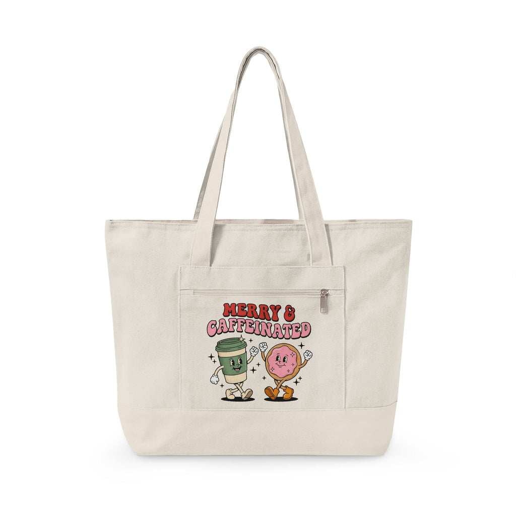 Coffee Cup Donut Tote Bag Christmas Coffee Gift Women Cartoon Tote Bag Donut Tote Bag Xmas Fan Cartoony Tote Bag Coffee Design Retro Stars Tote Bag
