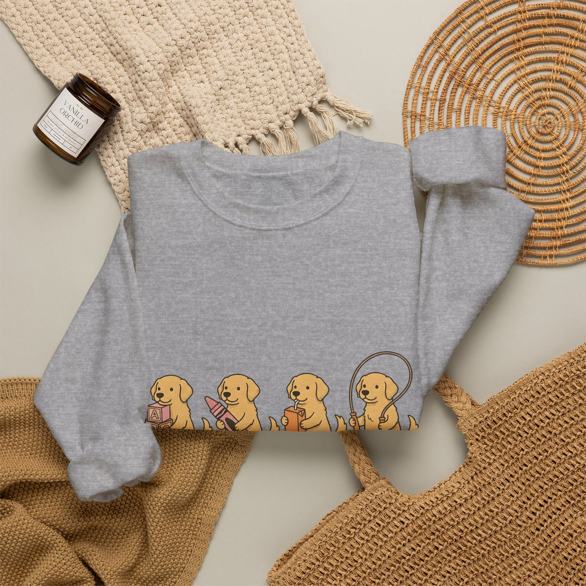 Golden Retriever Pups Sweatshirt Teachers Companion Gift Women Caricature Sweatshirt Puppy Sweatshirt Educator Enthusiast Cartoon Sweatshirt Buddy Graphic
