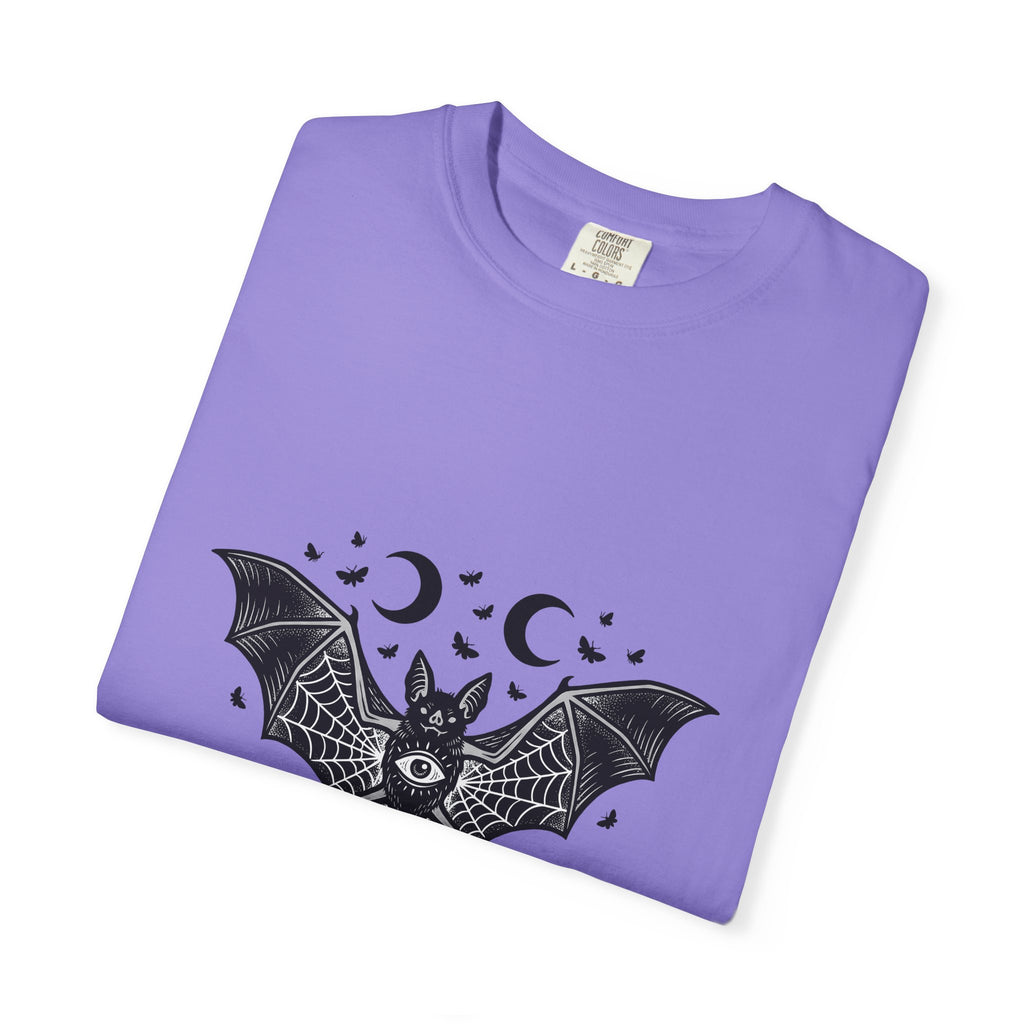 Bat Illustration T-Shirt Boho Chic Witchcraft Gift Women Spooky T-Shirt Flying Fox T-Shirt Bohemian Fan Creepy T-Shirt Occult Graphic Hand Drawn