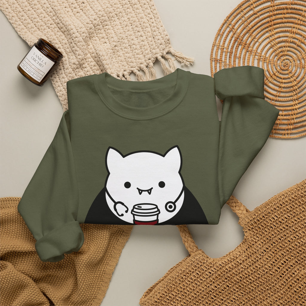 Vampire Coffee Sweatshirt Sweatshirt Nurses Fall Gift Women Cartoon Sweatshirt Coffee Cup Sweatshirt Nurse Enthusiast Comic Sweatshirt Autumn Graphic Clean Nurse