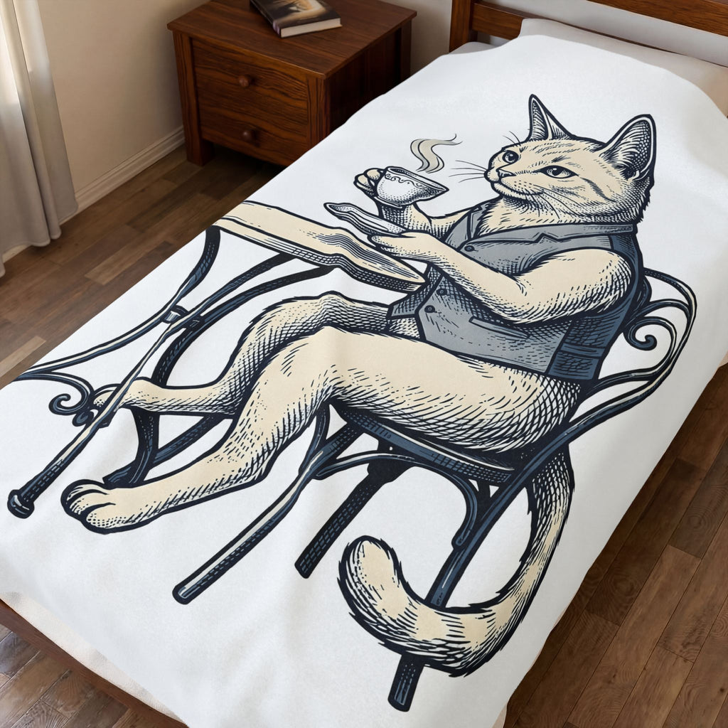 Cat Mocha Blanket Coffee Creature Gift Women Nostalgic Blanket Kitten Blanket Coffee Fan Animal Graphic Doodle Café Bench Blanket
