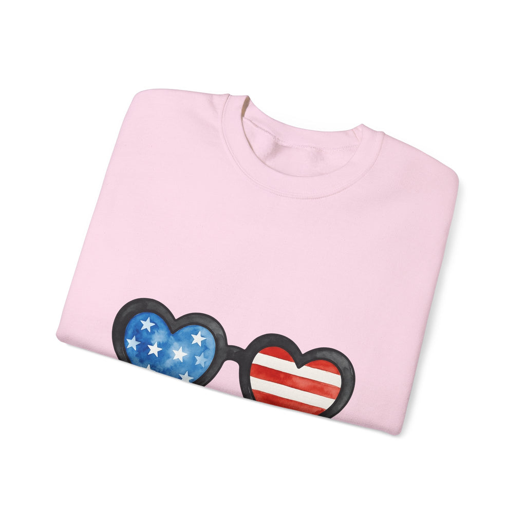 Heart Sunglasses Sweatshirt 4th Of July Patriotic Gift Women Watercolor Sweatshirt Shades Sweatshirt Independence Day Fan Painted Sweatshirt American Graphic