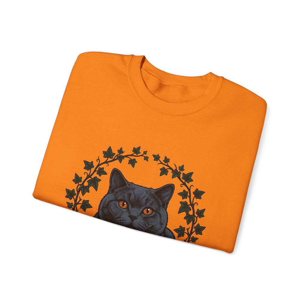 British Shorthair Cat Sweatshirt Cat Botanical Gift Women Hand Drawn Sweatshirt Kitty Sweatshirt Cat Fan Illustrated Graphic Vintage Ivy Leaves Sweatshirt
