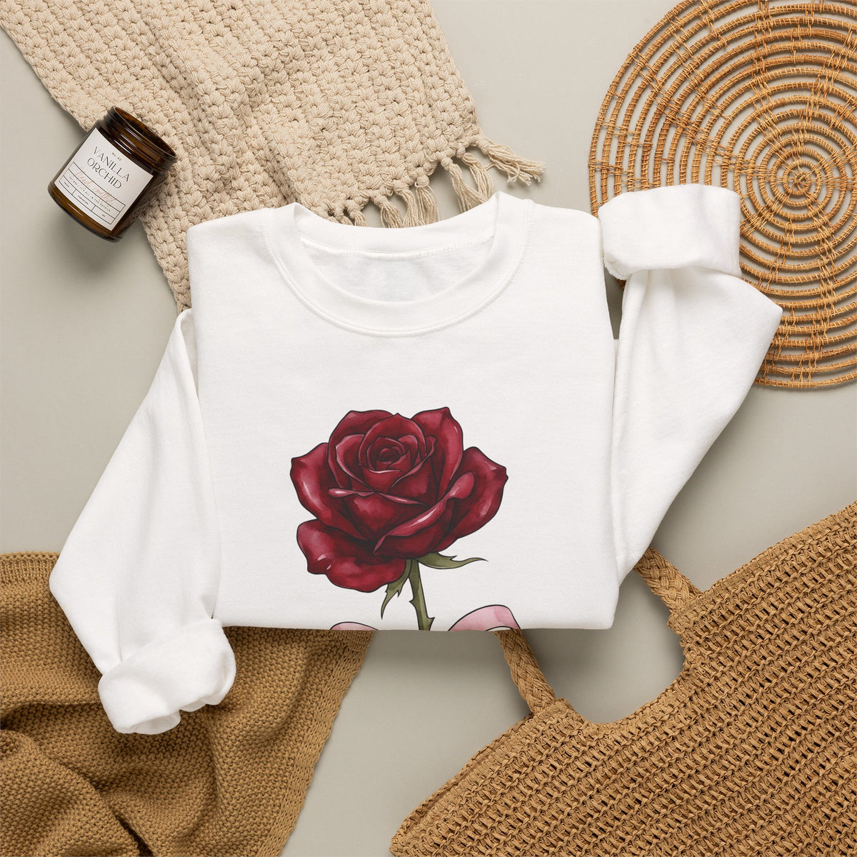Rose Flower Sweatshirt Floral Romantic Gift Women Watercolor Sweatshirt Flower Sweatshirt Floral Fan Painted Sweatshirt Lovely Graphic Hand Drawn Bow Sweatshirt