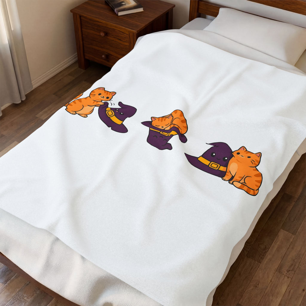 Ginger Cat Blanket Halloween Pet Gift Women Cute Blanket Kitty Blanket Horror Fan Cat Kawaii Blanket Animal Graphic Comic Magic Hat Blanket