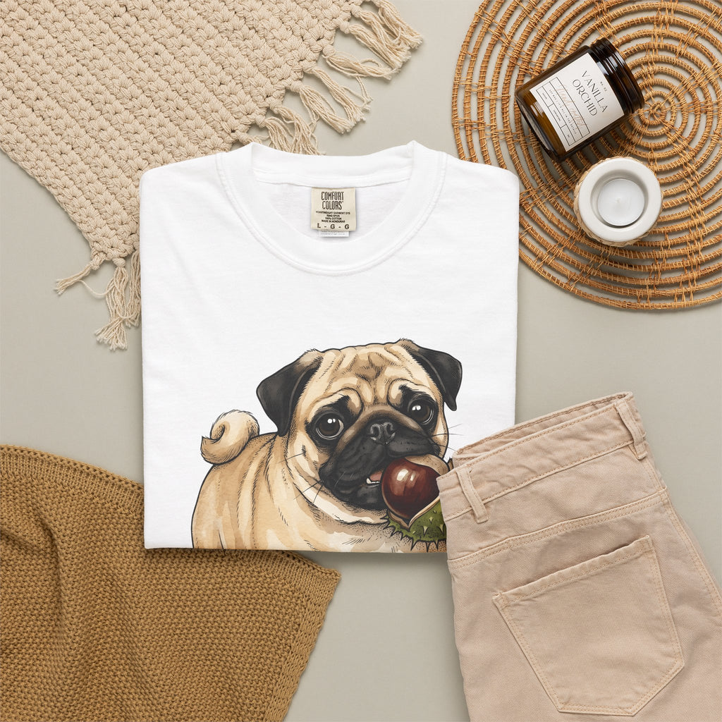 Pug Canine T-Shirt Dog Foliage Gift Women Acrylic T-Shirt Dog T-Shirt Dog Fan Painted T-Shirt Floral Graphic Line Art Warm Socks T-Shirt