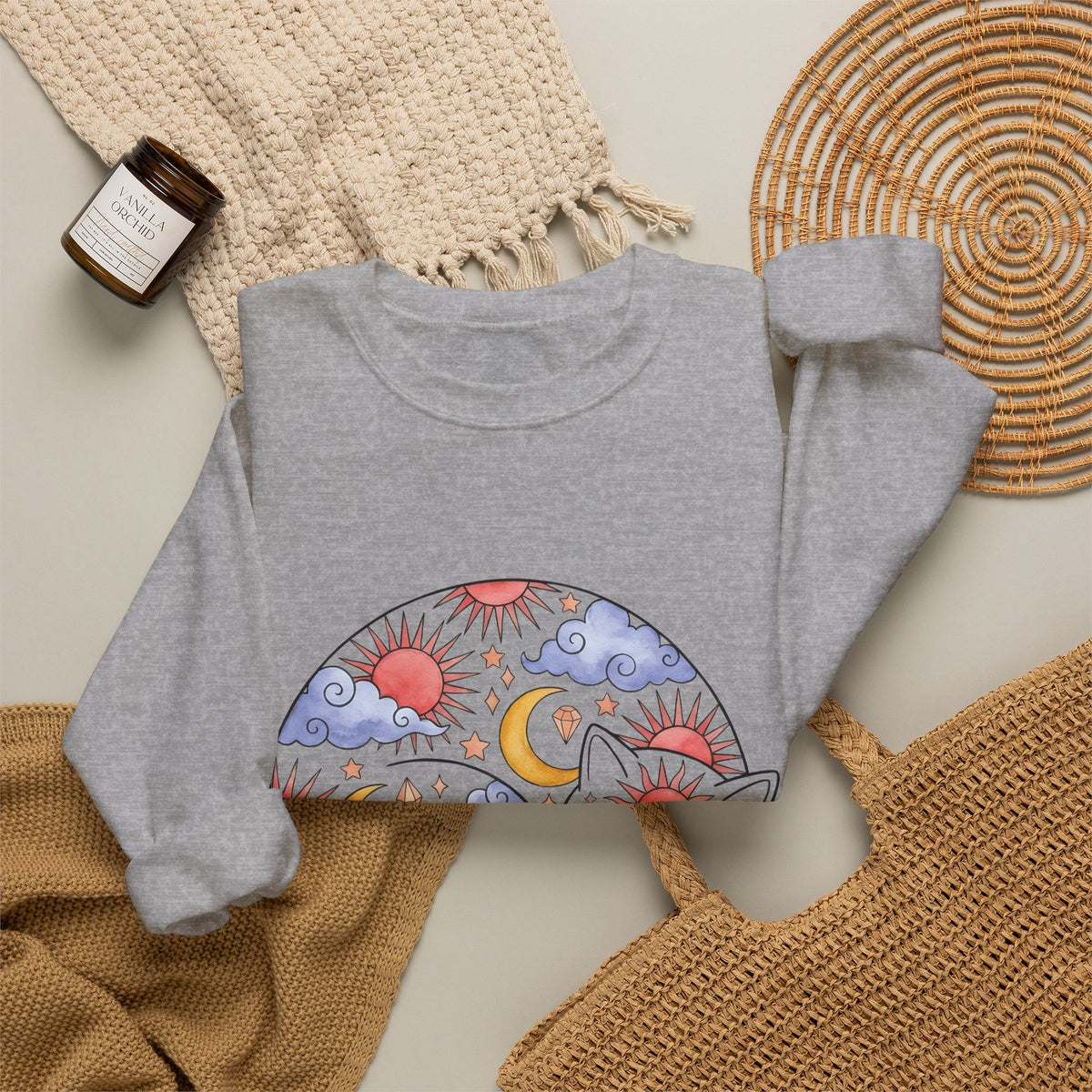 Space Cat Sweatshirt Cat Constellation Gift Women Earthy Sweatshirt Kitty Sweatshirt Cat Fan Feline Sweatshirt Galaxy Graphic Pigment Orb Sweatshirt
