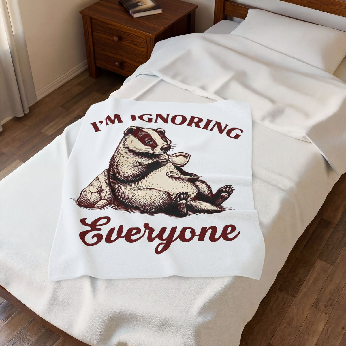 Badger Tea Funny Creatures Gift Sketch Tea Humor Fan Drawing Cartoon Tea Cup Blanket