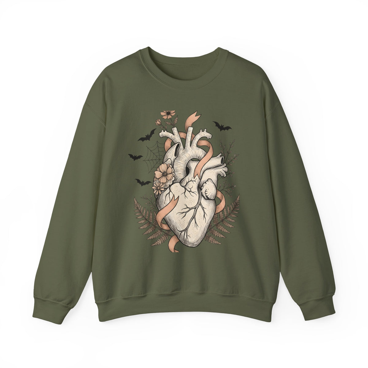 Anatomical Heart Sweatshirt Halloween Gothic Gift Women Tattoo Art Sweatshirt Cardiac Sweatshirt Horror Fan Ink Sweatshirt Dark Graphic Vintage Bats Sweatshirt