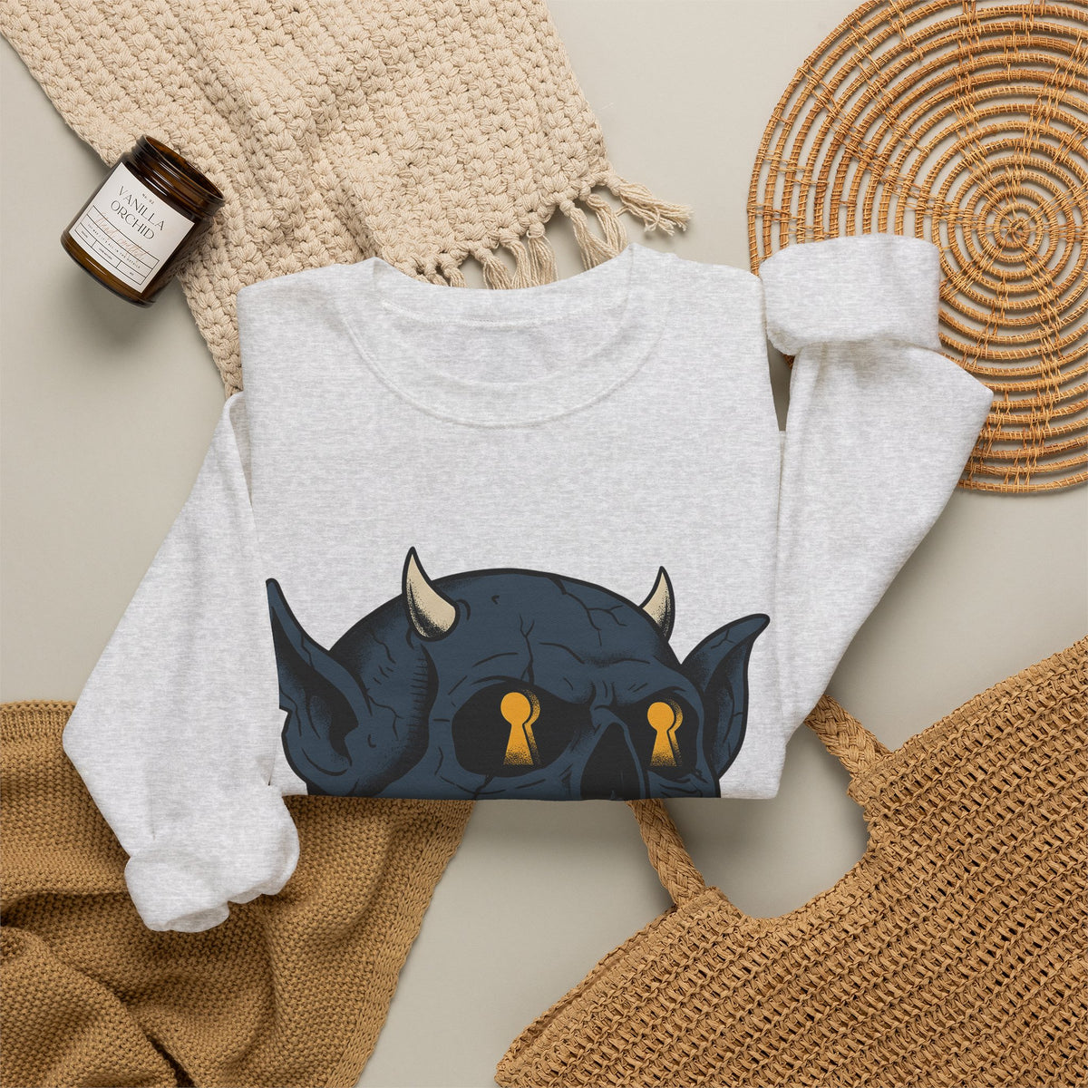 Devil Skull Sweatshirt Halloween Horror Gift Women Tattoo Sweatshirt Skull Sweatshirt Horror Fan Scary Graphic Sweatshirt Retro Teeth Sweatshirt