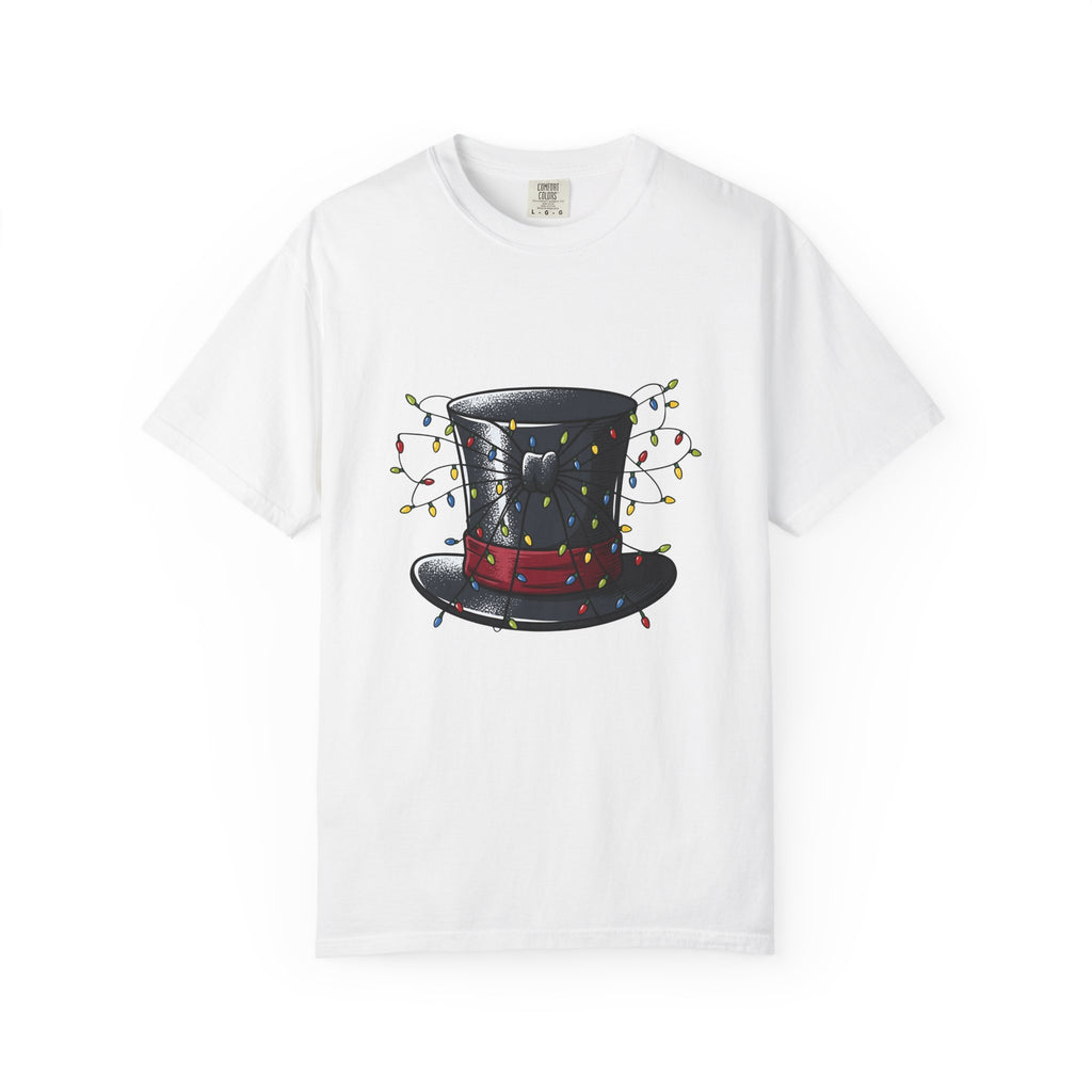 Top Hat Christmas Festive Gift Retro Topper Xmas Fan Vintage Holiday Line Bistro Lights T-Shirt