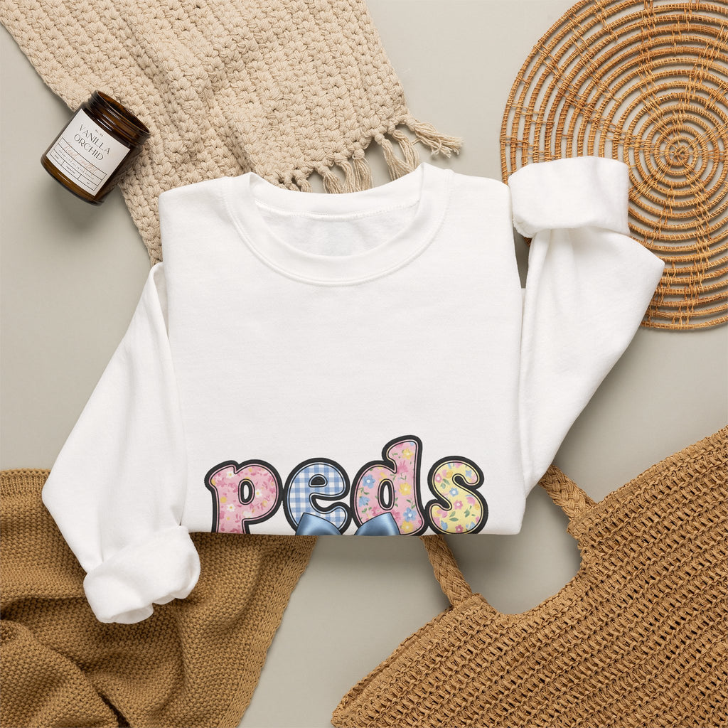 Pastel Fabric Typography Sweatshirt Nurse Flower Gift Women Adorable Sweatshirt Textile Sweatshirt Nursing Enthusiast Typography Sweatshirt Floral Graphic Old
