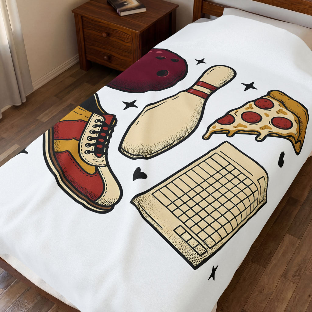 Bowling Ball Pins Blanket Bowling Cuisine Gift Women Classic Blanket Bowling Pins Blanket Bowler Fan Vintage Blanket Food Graphic Old School