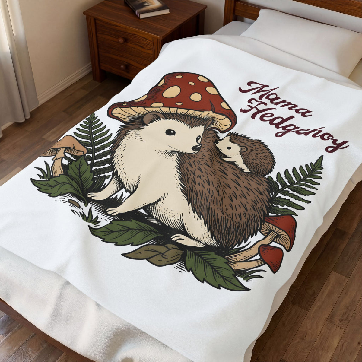 Hedgehog Group Blanket Moms Wildlife Gift Women Forest Blanket Porcupine Blanket Mother Fan Woodland Blanket Animal Graphic Retro Toadstools Blanket