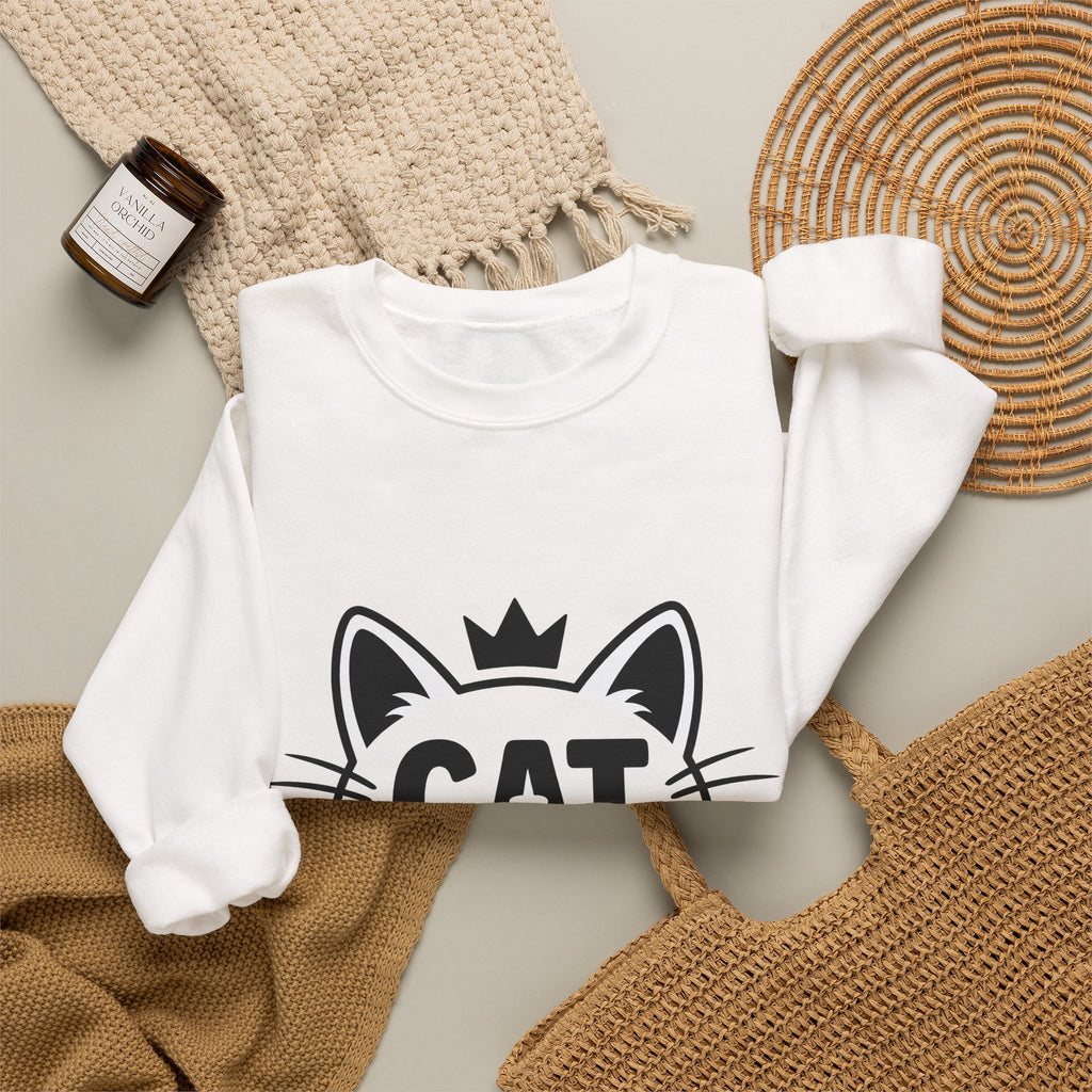 Cat Head Sweatshirt Cat Satire Gift Women Bright Graphic Sweatshirt Kitty Sweatshirt Cat Fan Feline Sweatshirt Parody Graphic Pared-Down Headpiece Sweatshirt