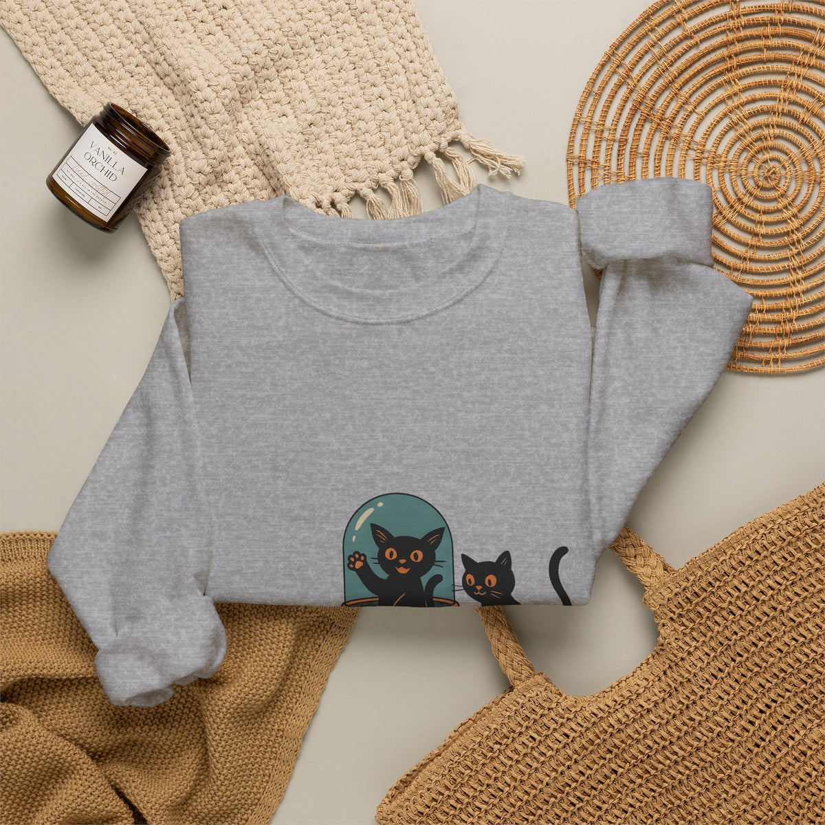 Space Cats Sweatshirt Cat Space Gift Women Vintage Sweatshirt Kitty Sweatshirt Feline Fan Retro Sweatshirt Astronaut Graphic Retro Ufo Sweatshirt