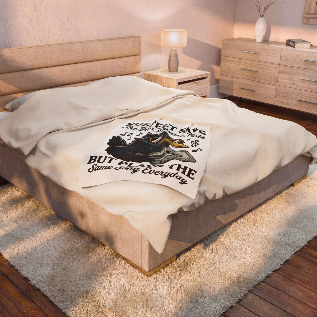 Hip Raven Blanket Funny Song Gift Women Comic Blanket Raven Blanket Humor Fan Cartoon Blanket Melody Graphic Vintage Tape Deck Blanket