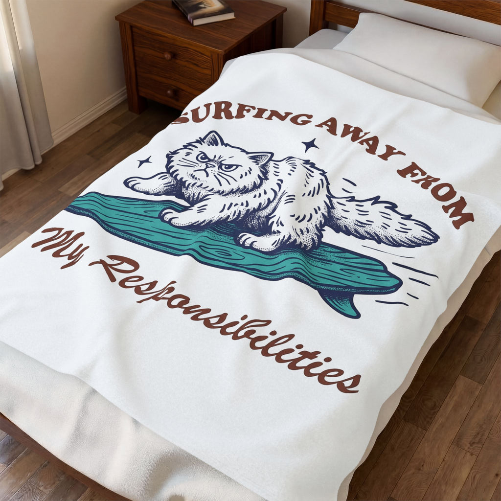 Persian Kitten Surfing Blanket Cat Comedy Gift Women Retro Blanket Kitten Blanket Cat Fan Vintage Blanket Humor Graphic Sketch Surfboard Blanket