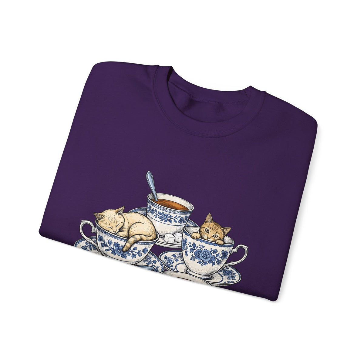 Cat Teacup Sweatshirt Cat Beverage Gift Women Retro Sweatshirt Kitty Sweatshirt Cat Fan Vintage Sweatshirt Coffee Graphic Sketch Flower Design Sweatshirt