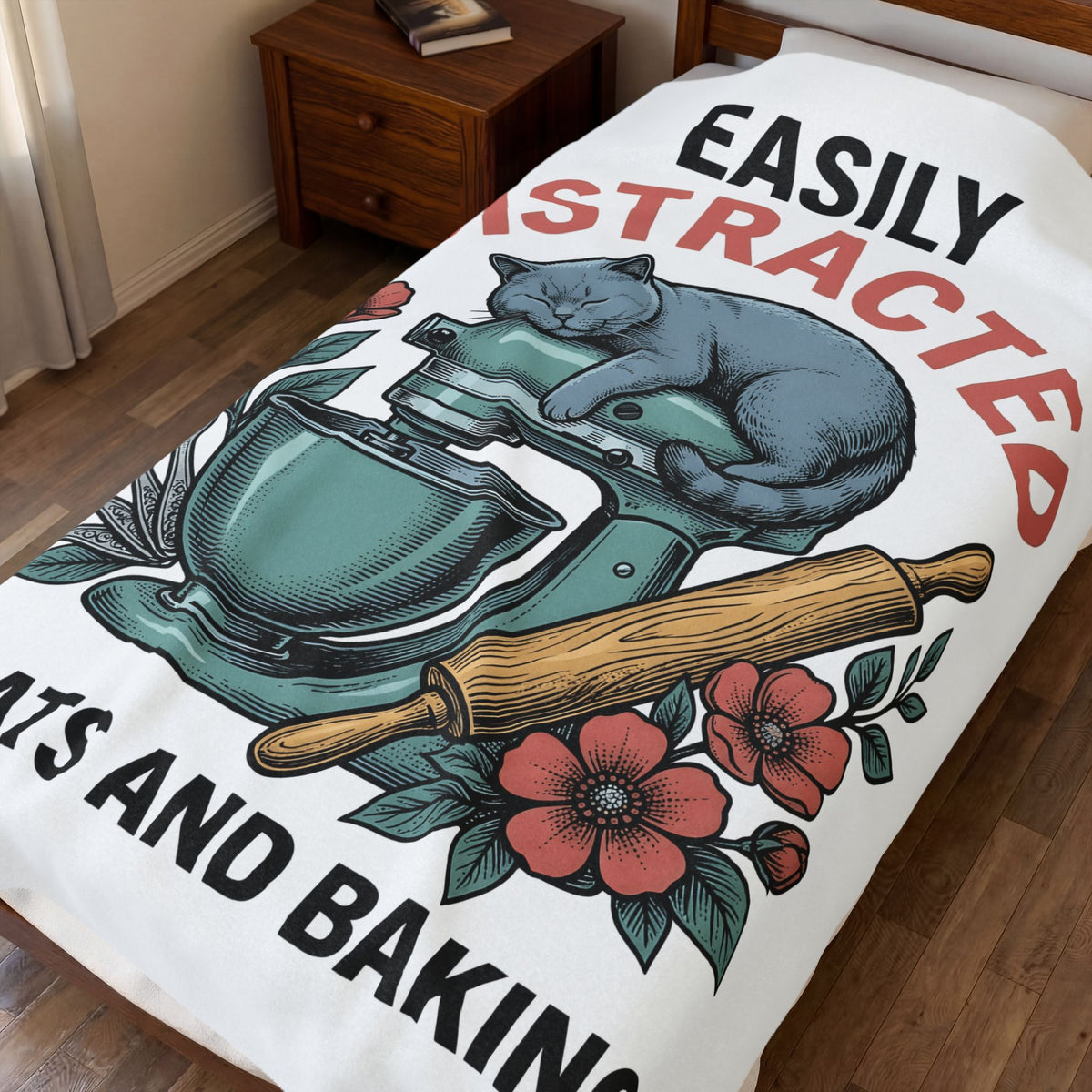 Cat Blender Blanket Cat Dessert Gift Women Retro Blanket Blender Blanket Cat Fan Vintage Blanket Pastry Graphic Sketch Blossoms Blanket