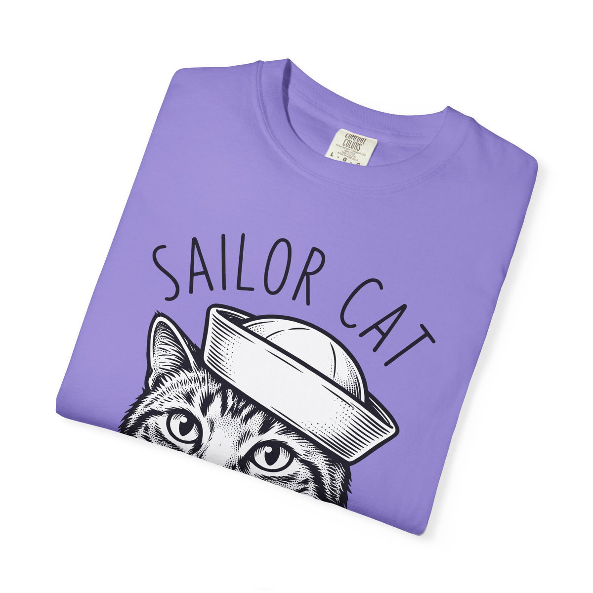 Cat Head T-Shirt Cat Sea Gift Women Sketch T-Shirt Kitten T-Shirt Cat Fan Feline T-Shirt Nautical Graphic Oceanic Design Line Art Captain Hat