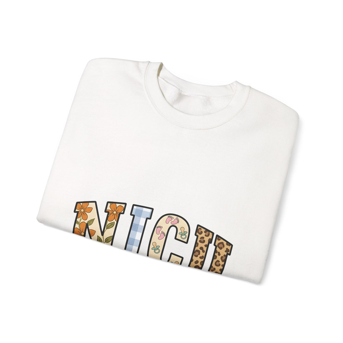 Nicu Letters Pattern Sweatshirt Nurses Baby Gift Women Playful Sweatshirt Neon Letters Sweatshirt Nurse Practitioner Enthusiast Whimsical Sweatshirt Infant
