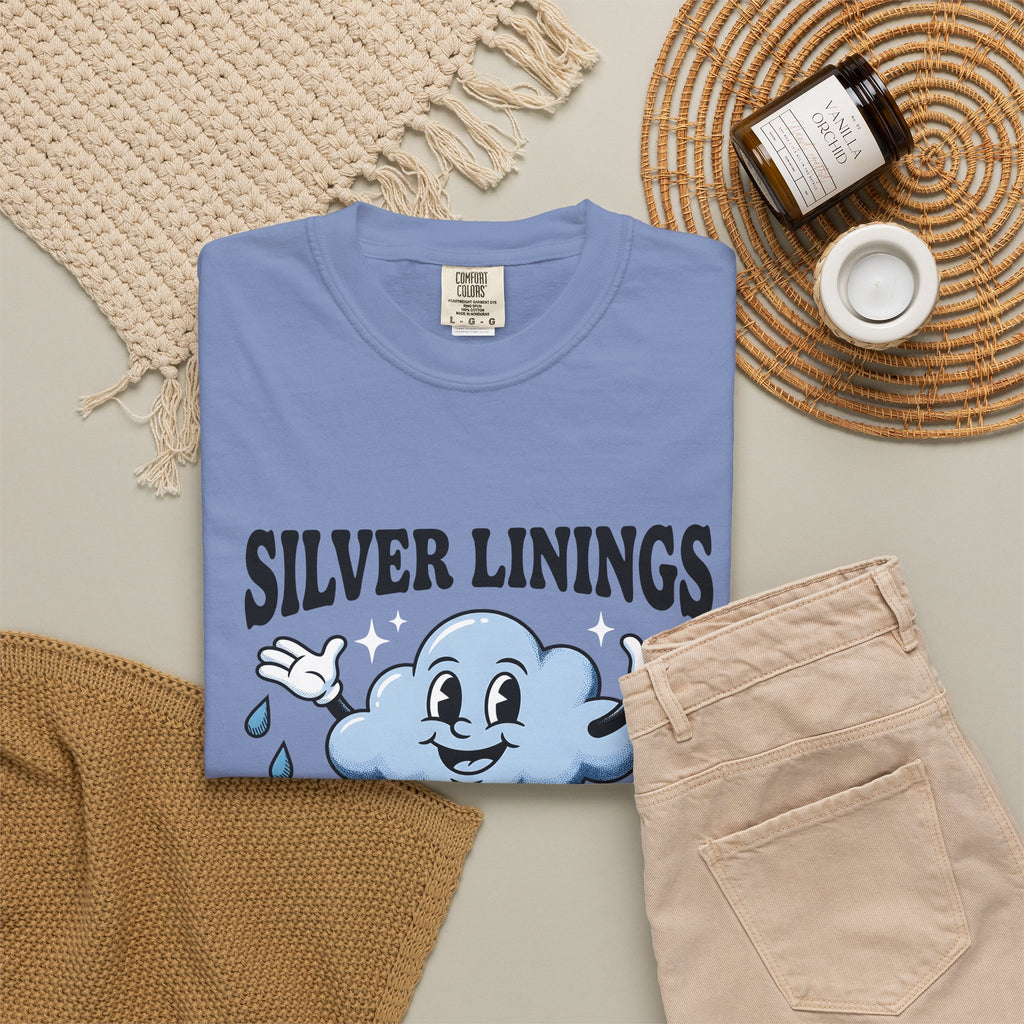Happy Cloud T-Shirt Funny Positivity Gift Women Cartoon T-Shirt Cloud T-Shirt Humor Fan Comic T-Shirt Optimistic Graphic Retro Raindrops T-Shirt